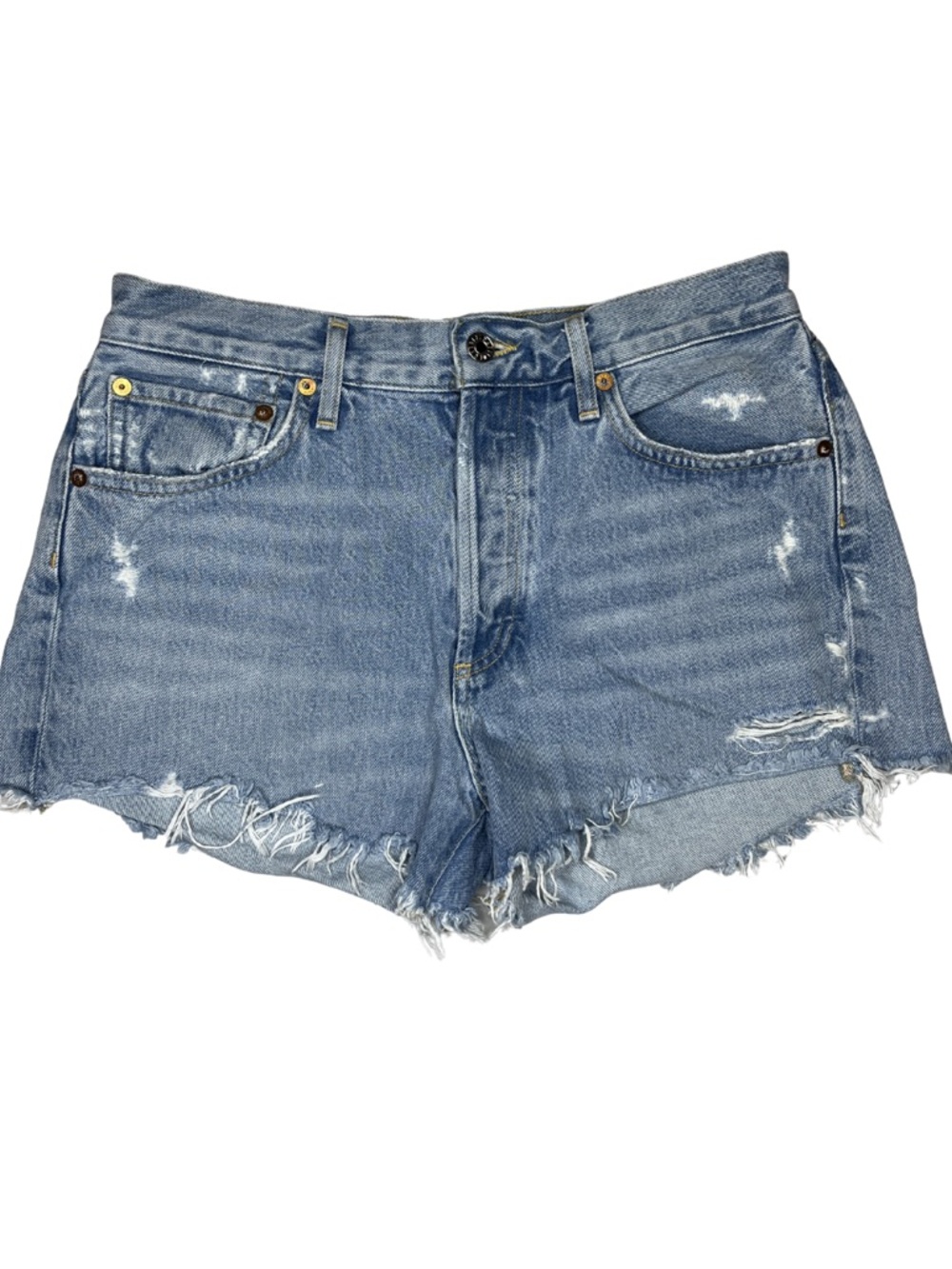 AGOLDE Parker Distressed Denim Cutoff Shorts Light Wash Button Fly Size 27